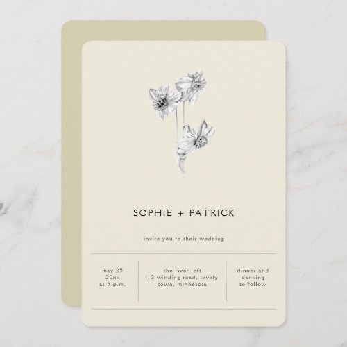 Modern Minimalist Simple Daffodils Spring Wedding Invitation