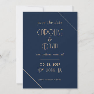 Modern Minimalist Simple Dark Navy Blue Wedding Save The Date