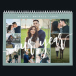 Modern minimalist simple dusty blue photo collage calendar<br><div class="desc">Create your own multi photo collage (32 photos) year memories calendar. Can be a special keepsake gift for family,  engaged couple,  newlyweds,  parents,  grandparents,  or best friends.</div>