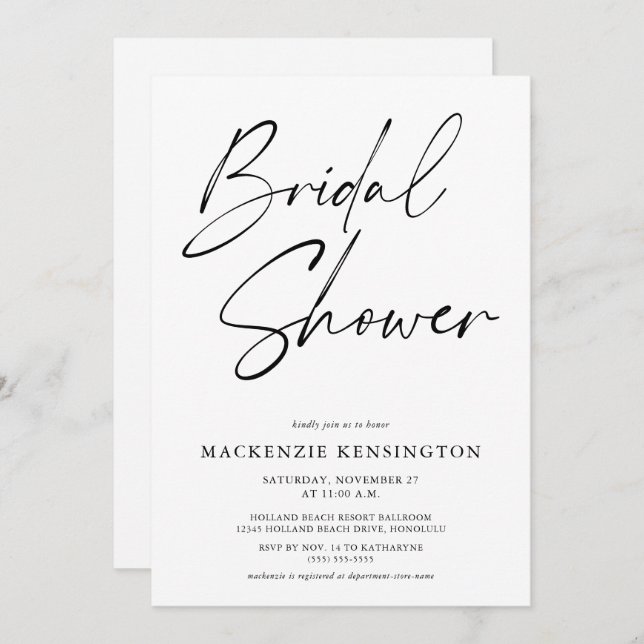 Modern Minimalist Simple Elegant Bridal Shower Invitation (Front/Back)