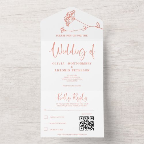 Modern Minimalist Simple Floral White Wedding All In One Invitation