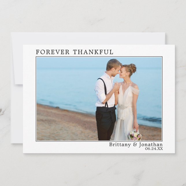 Modern Minimalist Simple Forever Thankful Framed Thank You Card (Front)