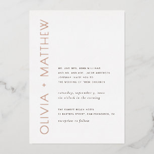 Modern minimalist simple gold typography wedding foil invitation