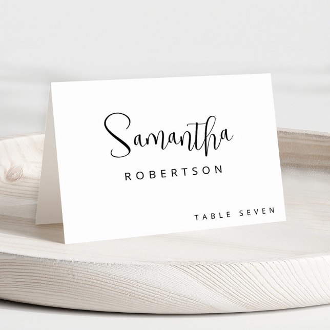 Modern Minimalist Simple Guest Name  Place Card (Simple black and white calligraphy place card)