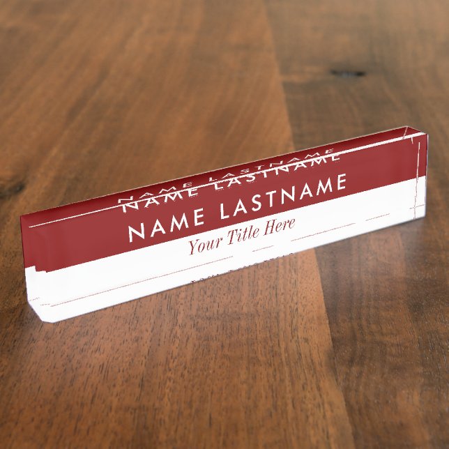 Modern Minimalist Simple Half Burgundy White Desk Name Plate (Side)