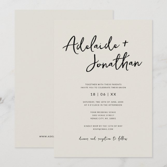 Modern Minimalist Simple Ivory Wedding Invitations (Front/Back)