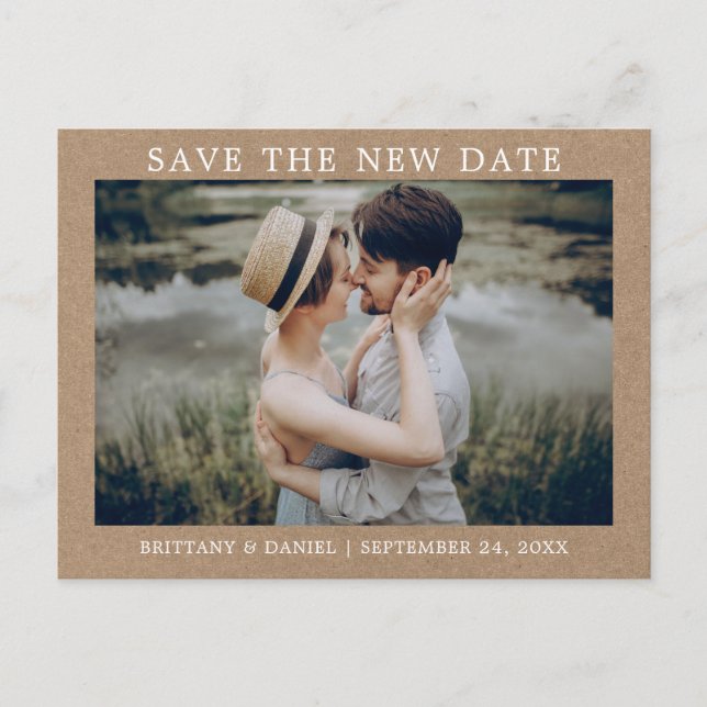 Modern Minimalist Simple Kraft Save The New Date Postcard (Front)
