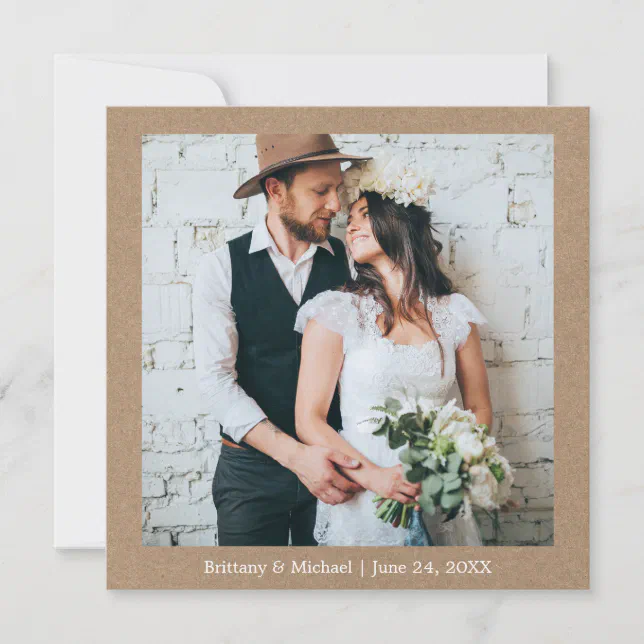 Modern Minimalist Simple Kraft Wedding Photo Thank You Card | Zazzle