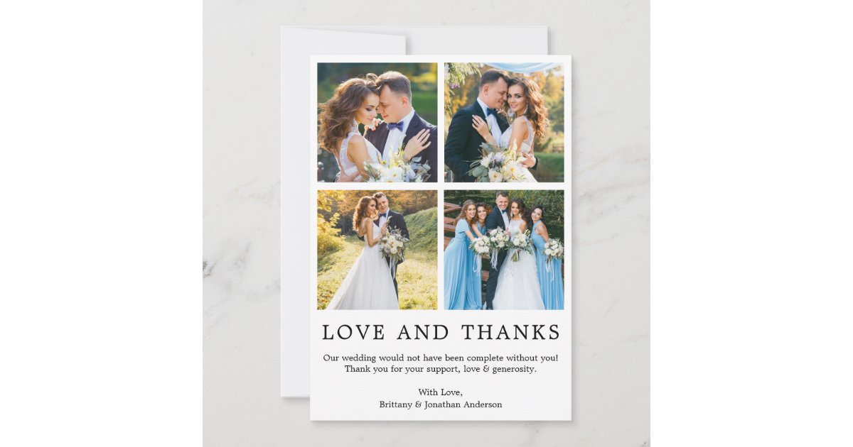 Modern Minimalist Simple Love and Thanks 4 Photo Thank You Card | Zazzle
