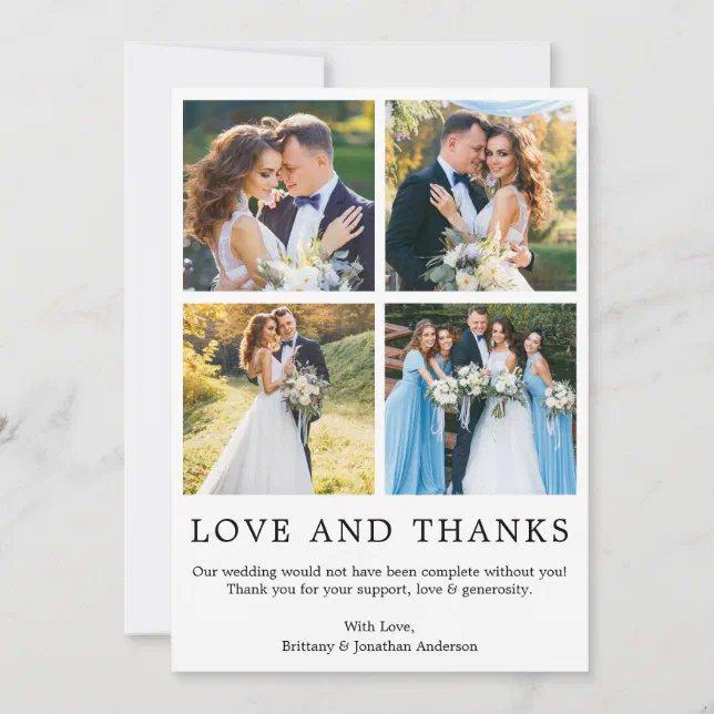 Modern Minimalist Simple Love and Thanks 4 Photo Thank You Card | Zazzle