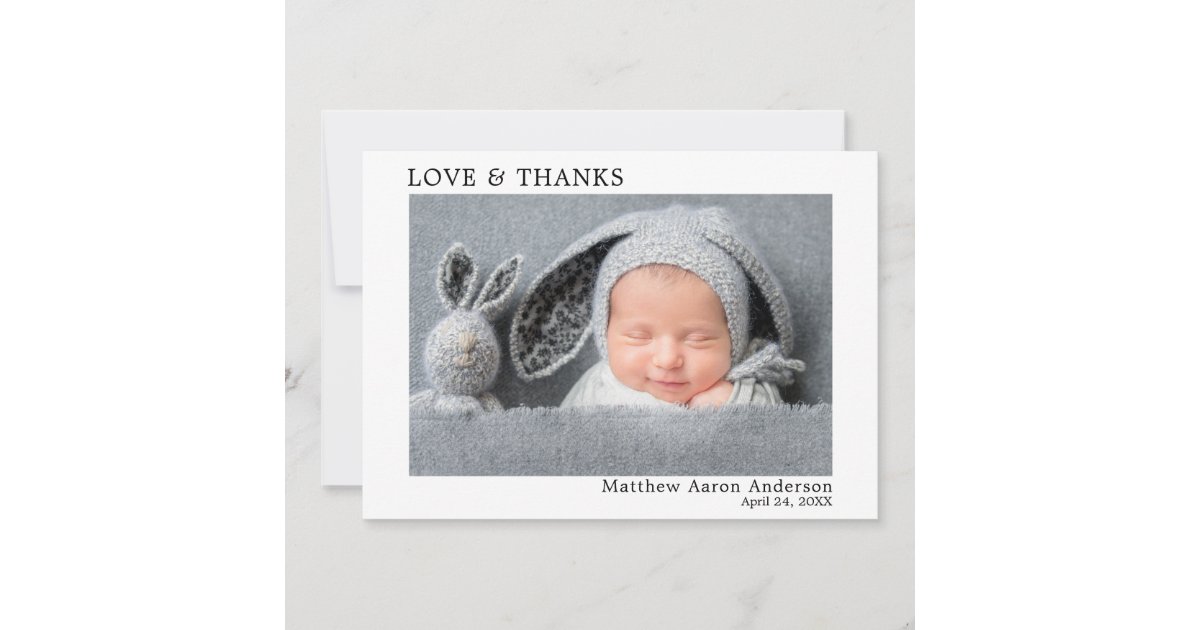 Modern Minimalist Simple Love and Thanks Baby Thank You Card | Zazzle