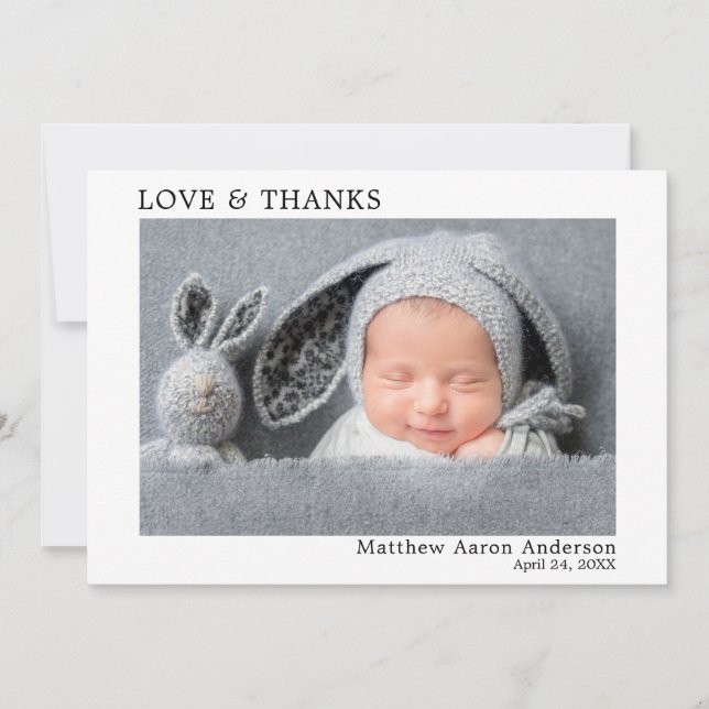 Modern Minimalist Simple Love and Thanks Baby Thank You Card (Front)