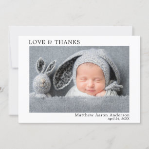 Modern Minimalist Simple Love and Thanks Baby Thank You Card