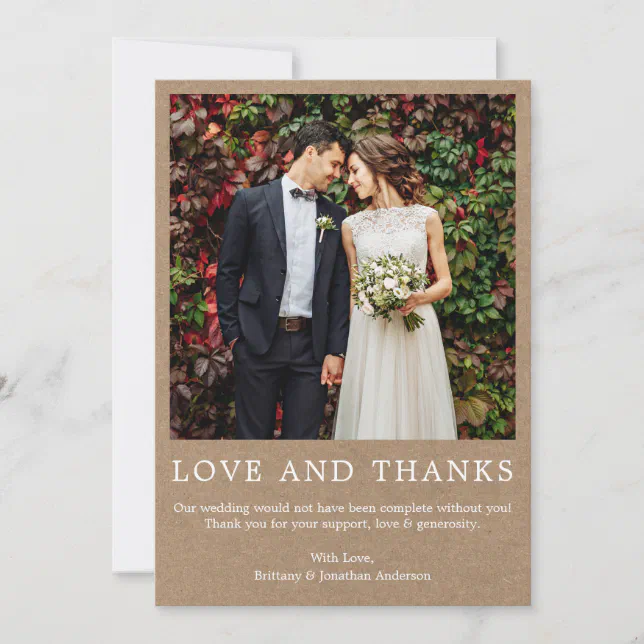 Modern Minimalist Simple Love and Thanks Kraft Thank You Card | Zazzle