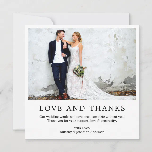 Modern Minimalist Simple Love and Thanks Square Thank You Card | Zazzle