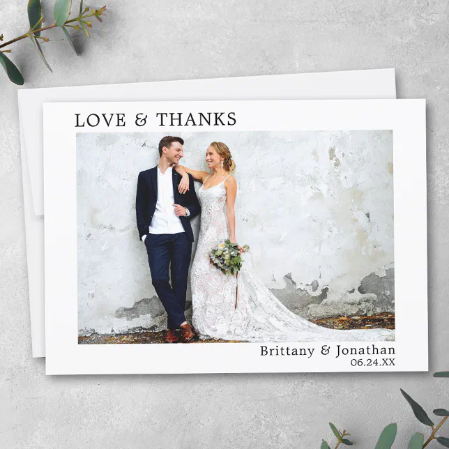 Modern Minimalist Simple Love and Thanks Wedding Thank You Card | Zazzle