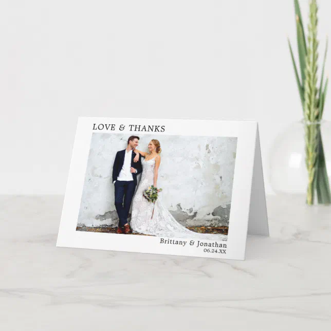 Modern Minimalist Simple Love Thanks Wedding Fold Thank You Card | Zazzle