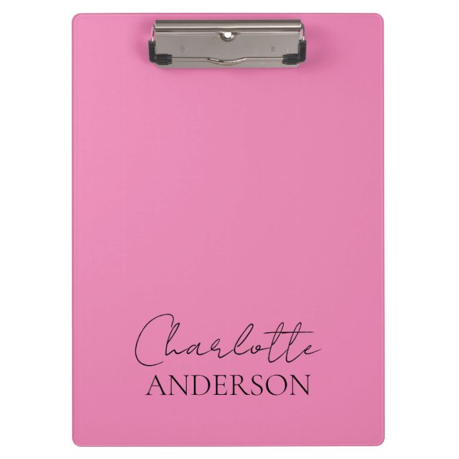 Modern Minimalist Simple Monogram Name Pink  Clipboard (Front)