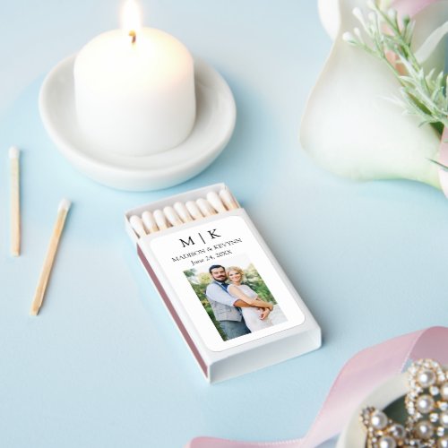 Modern Minimalist Simple Monogram Photo Wedding Matchboxes