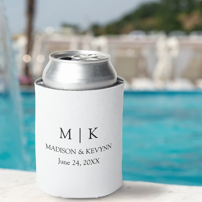 Modern Minimalist Simple Monogram Wedding Can Cooler (Customize to change text size, color or text style.)