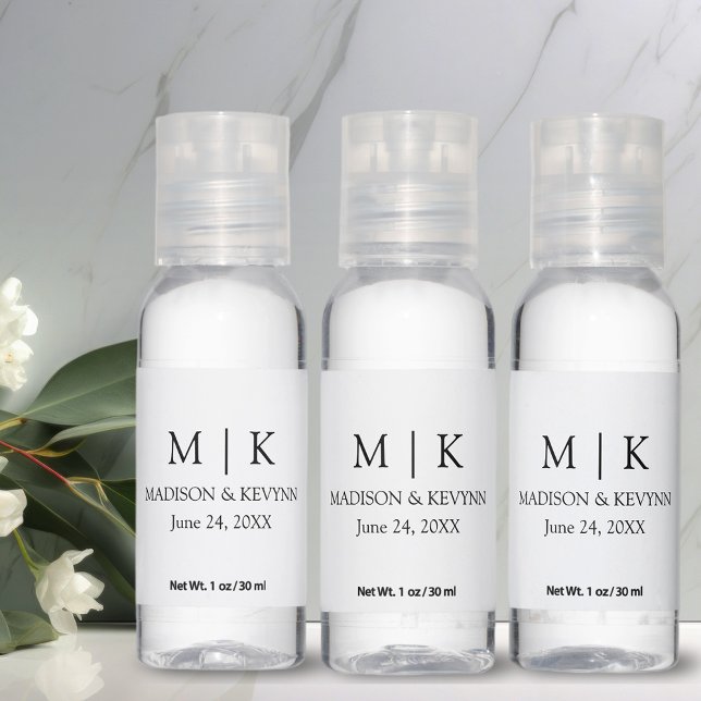 Modern Minimalist Simple Monogram Wedding Hand Sanitizer (Customize to change text size, style or background color.)