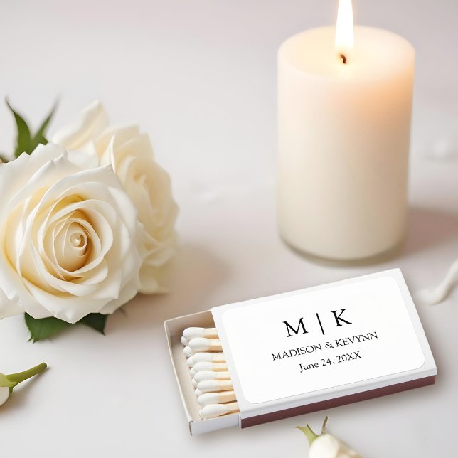 Modern Minimalist Simple Monogram Wedding Matchboxes (Customize to change text size, text style or background color.)