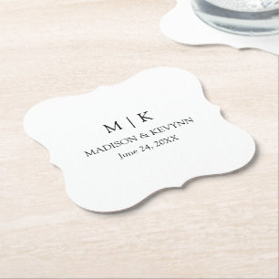 Modern Minimalist Simple Monogram Wedding Paper Coaster