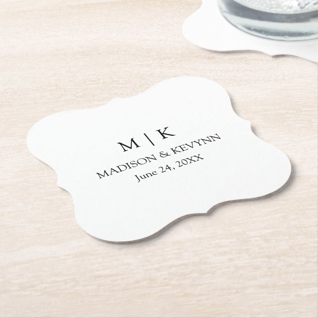 Modern Minimalist Simple Monogram Wedding Paper Coaster (Angled)