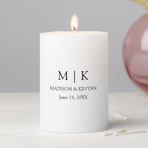 Modern Minimalist Simple Monogram Wedding Pillar Candle
