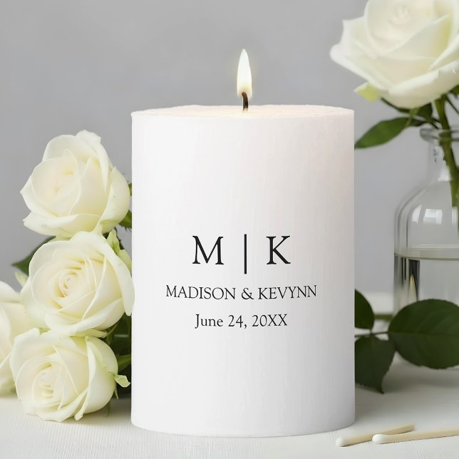 Modern Minimalist Simple Monogram Wedding Pillar Candle (Customize to change text size, style, color or to add more text.)