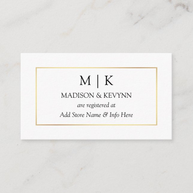 Modern Minimalist Simple Monogram Wedding Registry Enclosure Card (Front)