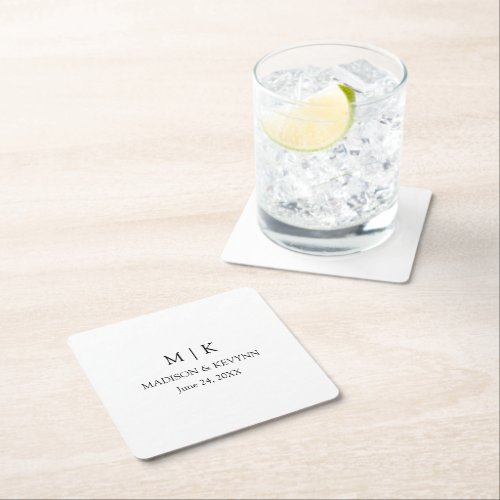 Modern Minimalist Simple Monogram Wedding Square Paper Coaster