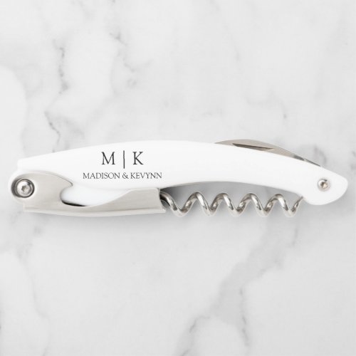 Modern Minimalist Simple Monogram Wedding Waiters Corkscrew