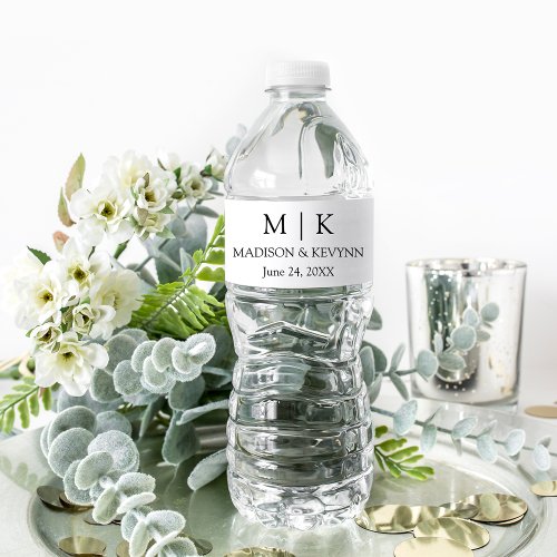Modern Minimalist Simple Monogram Wedding Water Bottle Label