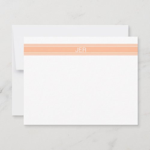 Modern Minimalist Simple Monogrammed Peach Orange Note Card