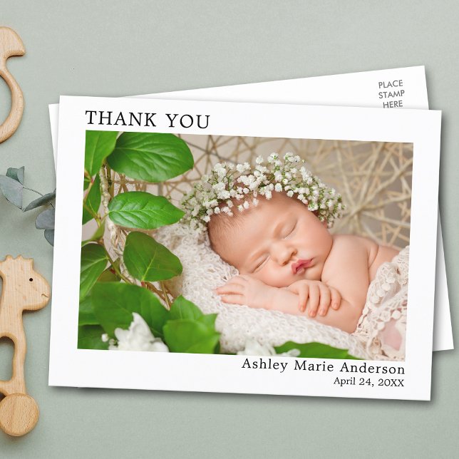 Modern Minimalist Simple New Baby Thank You Postcard (Customize to change your personalized text size or text style.)