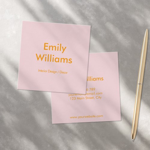 Modern Minimalist Simple Orange Pink Square Business Card
