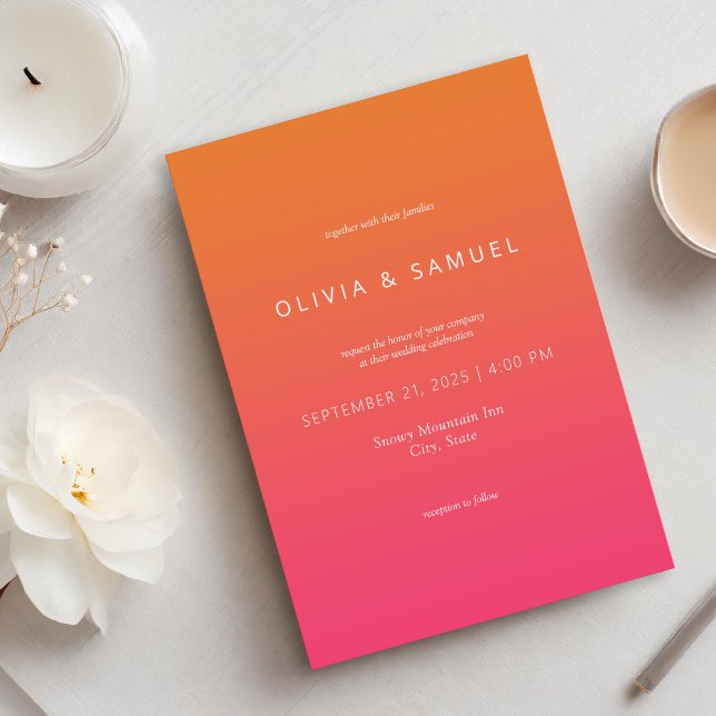 Modern Minimalist Simple Orange Pink Wedding Invitation (Creator Uploaded)