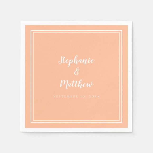 Modern Minimalist Simple Peach Wedding Cocktail Napkins (Front)