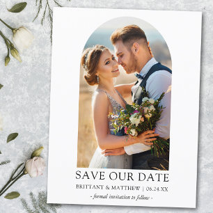 Modern Minimalist Simple Photo Arch Save Our Date Postcard
