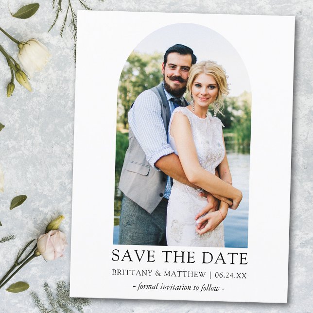 Modern Minimalist Simple Photo Arch Save the Date Postcard (Customize to change text size or text style.)