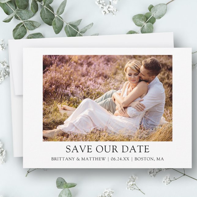 Modern Minimalist Simple Photo Save Our Date Card (Customize to change text size, style or to add more text & photos to back of card.)