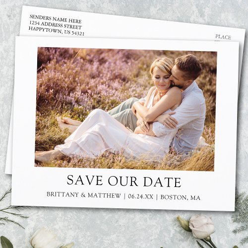 Modern Minimalist Simple Photo Save Our Date Postcard