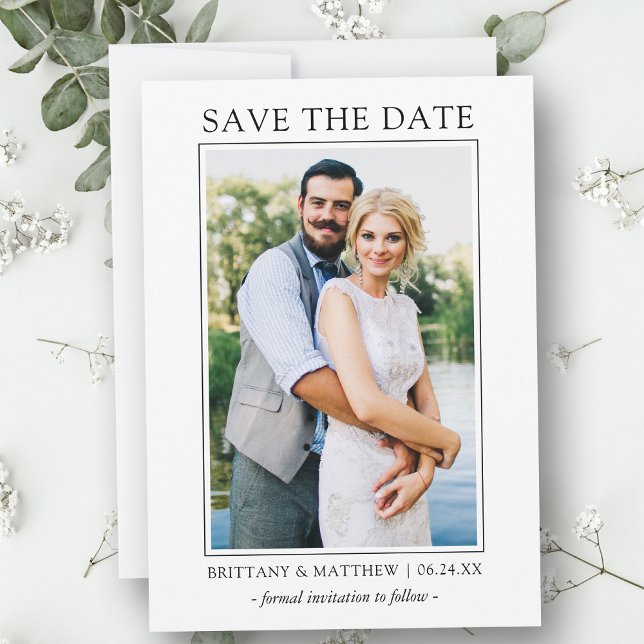 Modern Minimalist Simple Photo Save The Date Card (Customize to change text size, style or to add more text & photos to back of card.)
