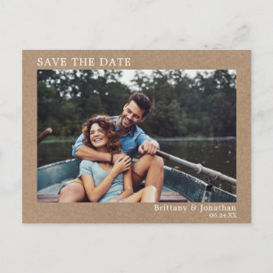 Modern Minimalist Simple Photo Save The Date Kraft Postcard