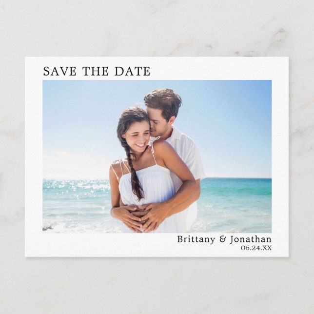 Modern Minimalist Simple Photo Save The Date Postcard (Front)