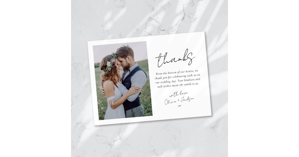 Modern Minimalist Simple Photo Wedding Thank You Card | Zazzle