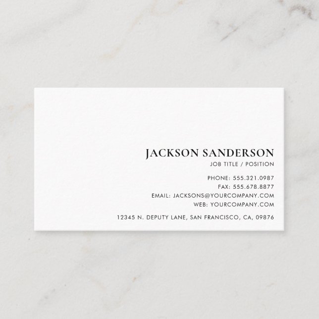 Modern Minimalist Simple Professional Black White Business Card (Front)