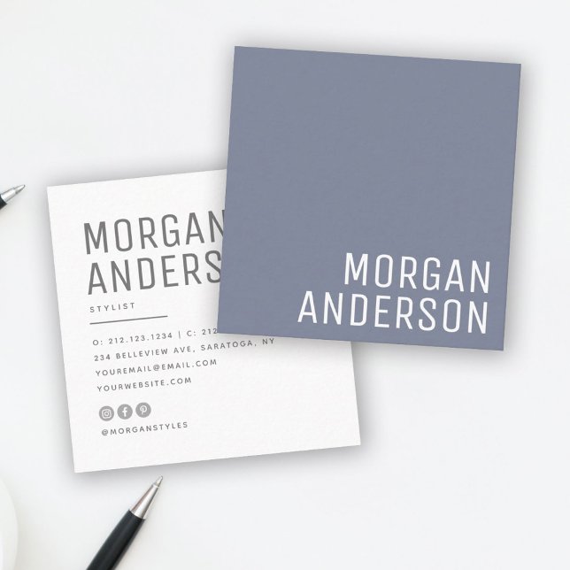 Modern Minimalist Simple Professional Dusty Blue Square Business Card (Creator Uploaded)