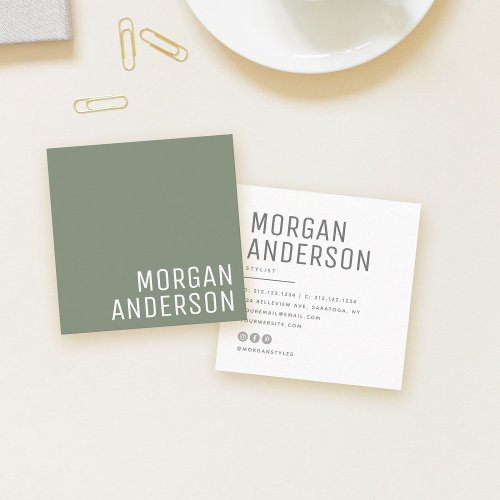 Modern Minimalist Simple Professional Dusty Green Square Business Card
